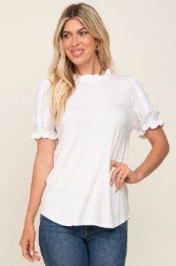 Ivory Contrast Crochet Sleeve Maternity Top sold by Pinkblush