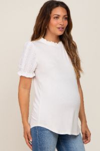 Ivory Contrast Crochet Sleeve Maternity Top sold by Pinkblush