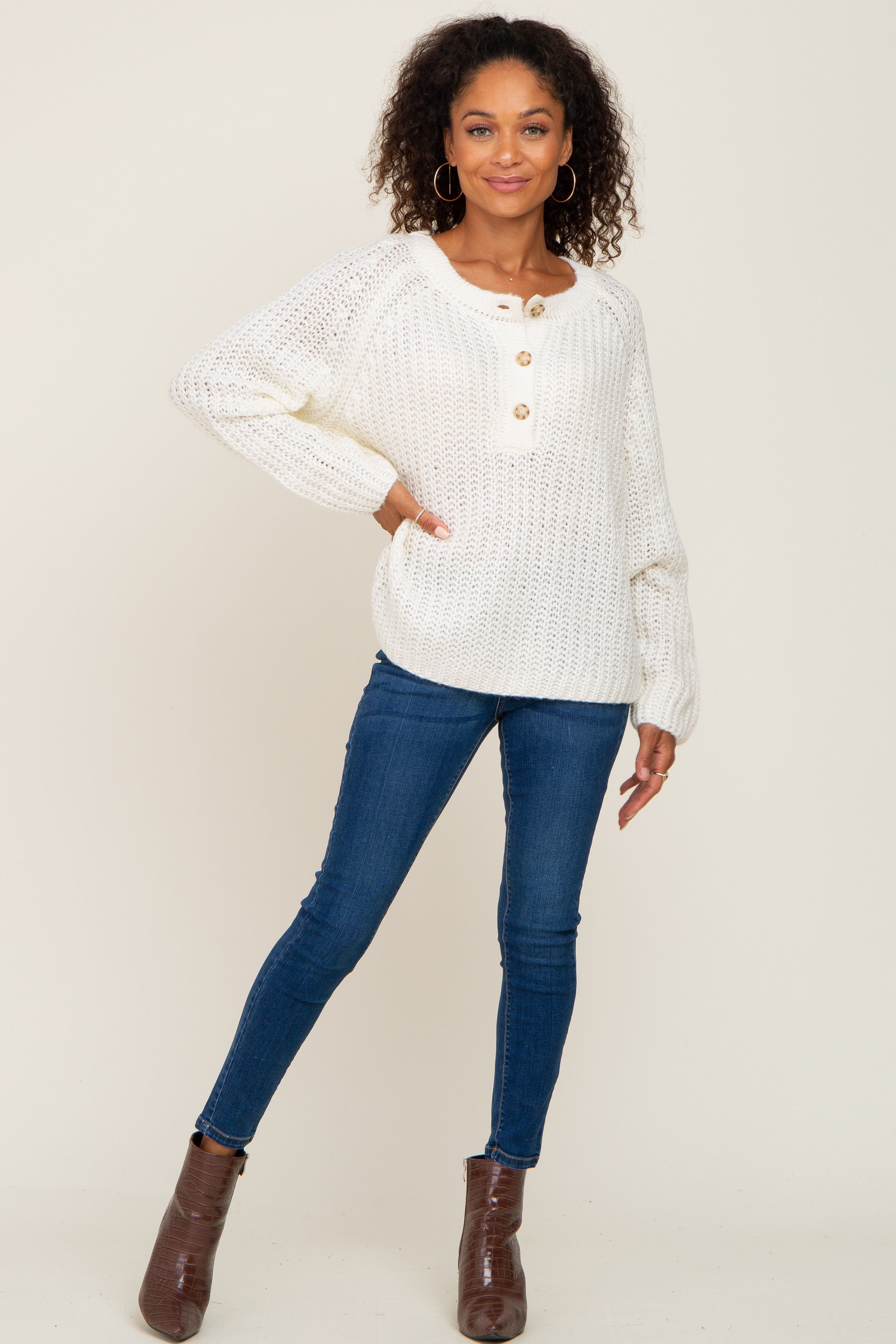Ivory Open Knit Button Front Sweater sold by Pinkblush product image thumbnail 4