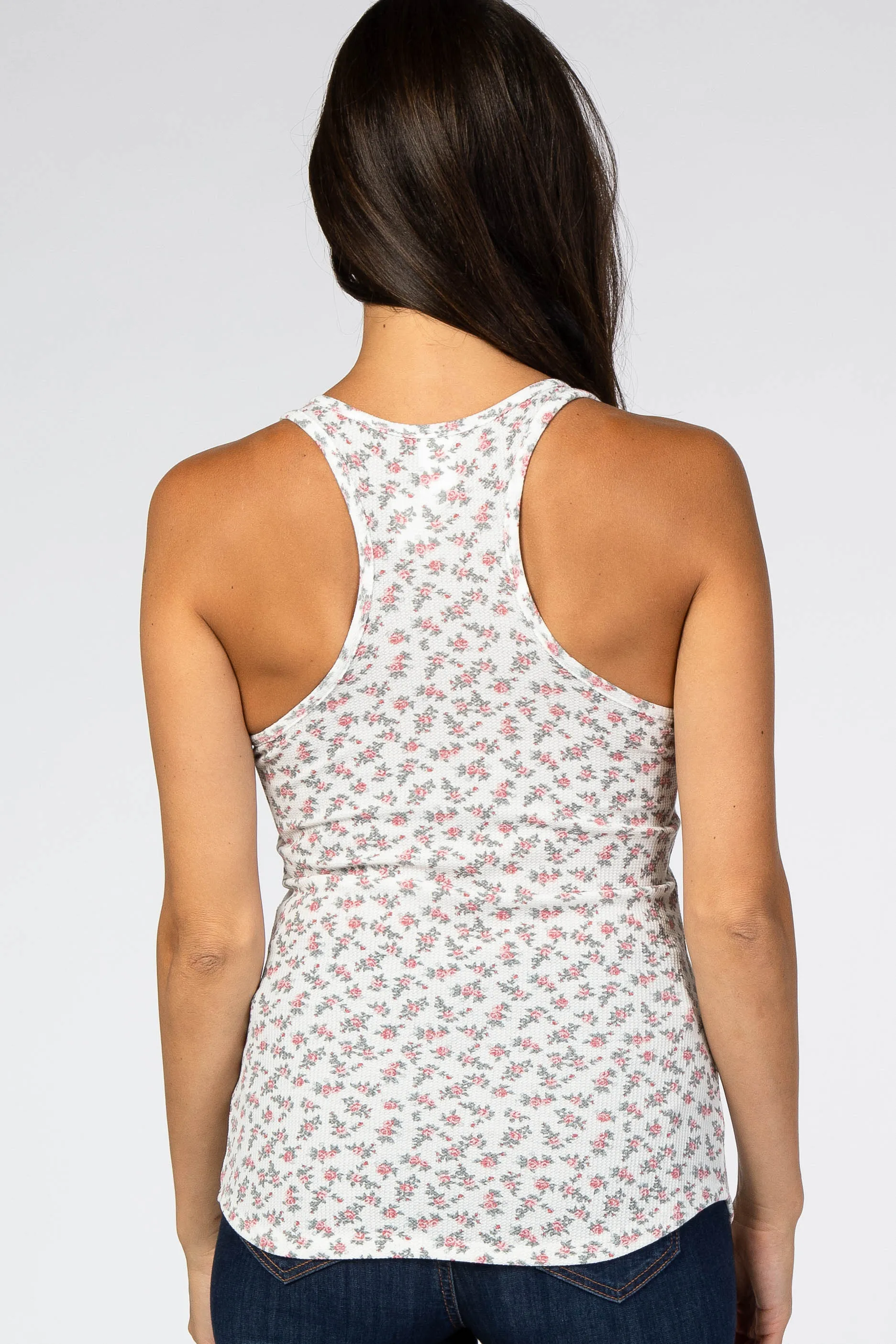 Ivory Floral Print Racerback Tank Top sold by Pinkblush product image thumbnail 4