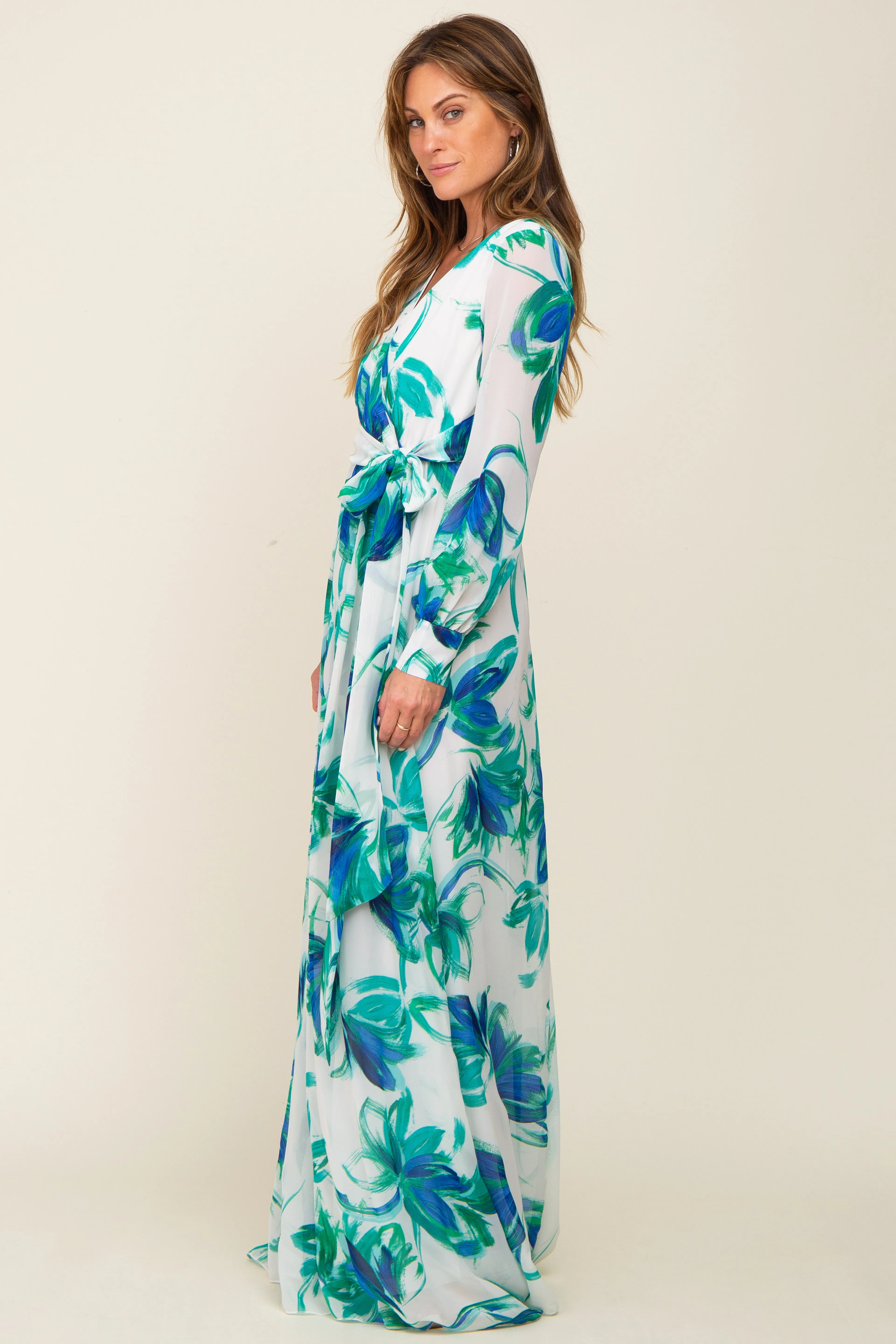 Blue Brush Stroke Print Chiffon Maxi Dress sold by Pinkblush product image thumbnail 2