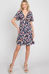 Navy Floral Short Sleeve Dress sold by Pinkblush