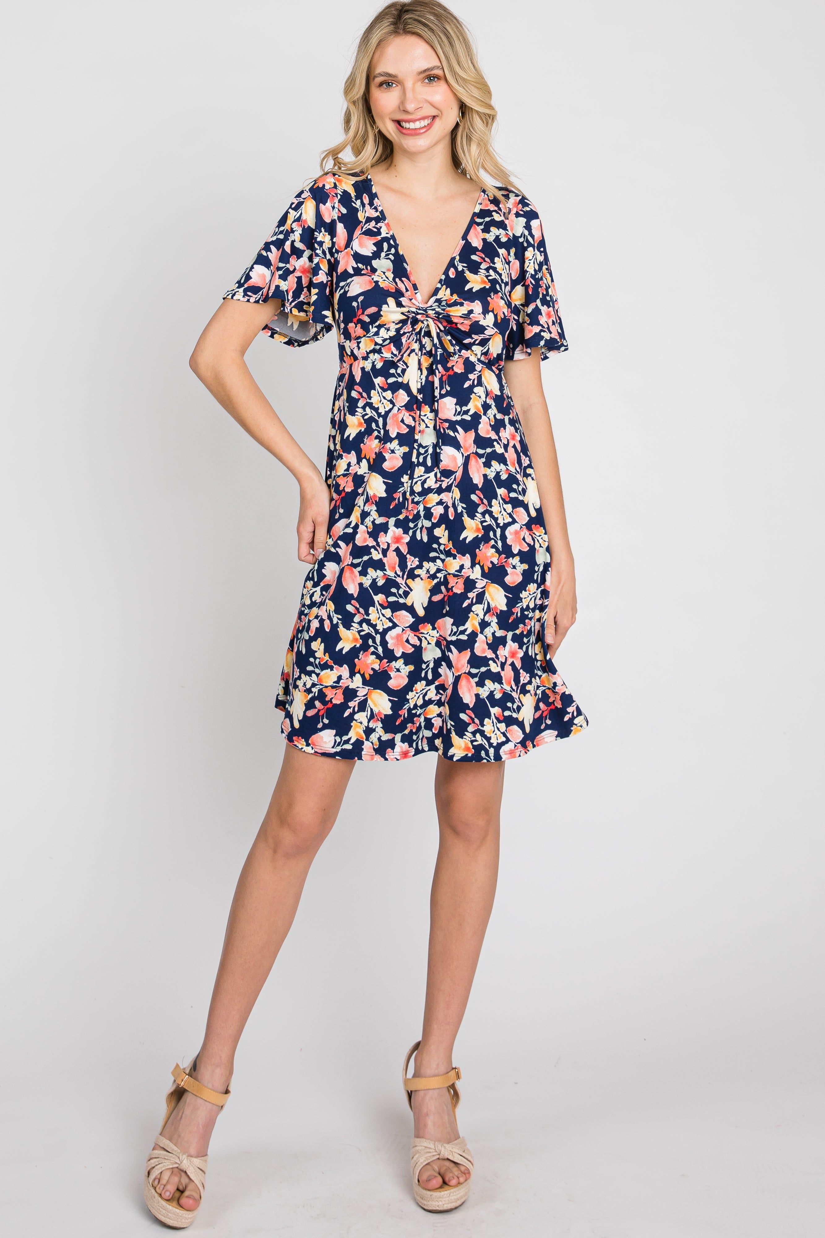 Navy Floral Short Sleeve Dress sold by Pinkblush product image thumbnail 2