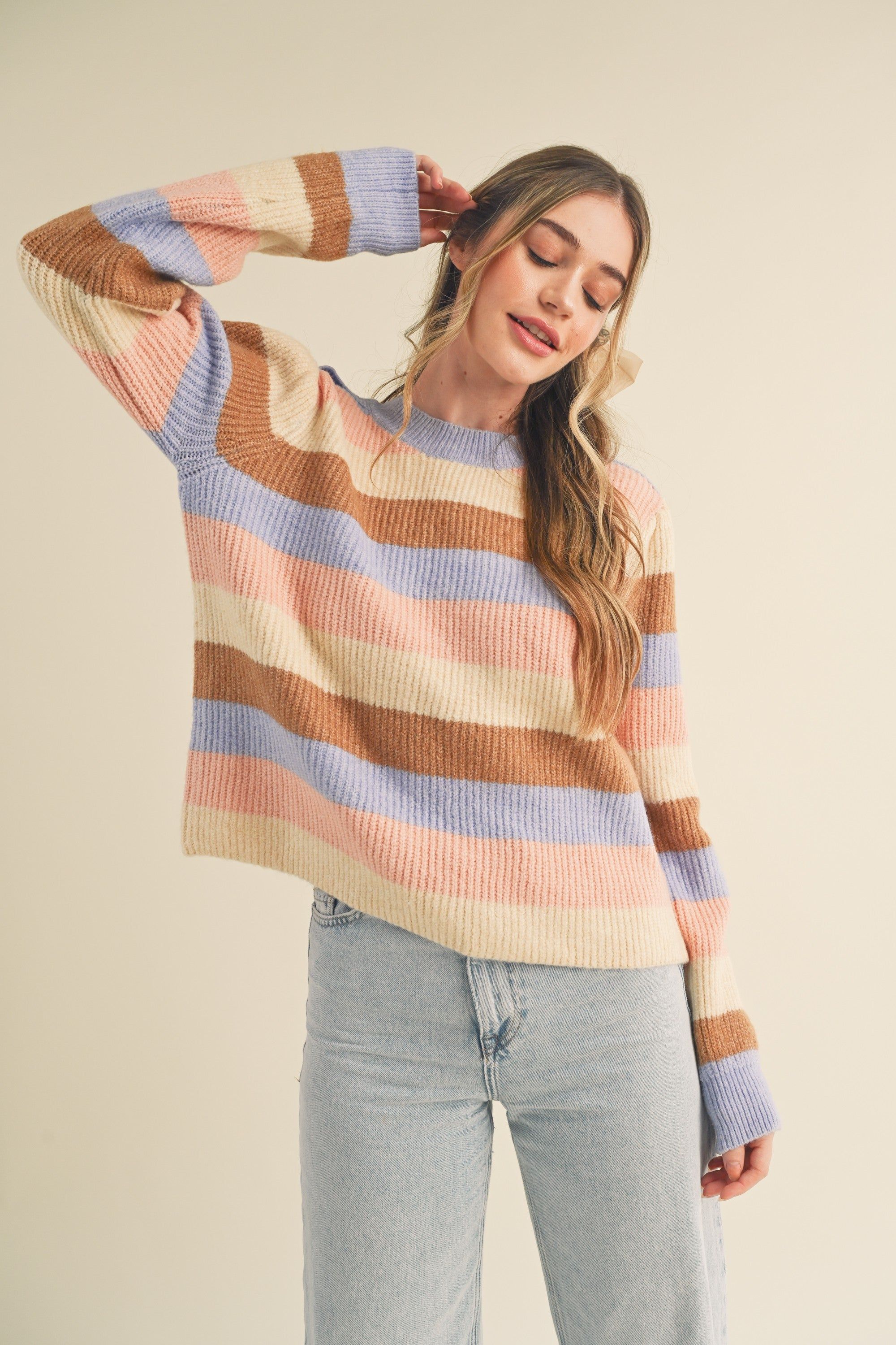 Lavender Multi Stripe Color Block Pullover Sweater sold by Pinkblush product image thumbnail 5