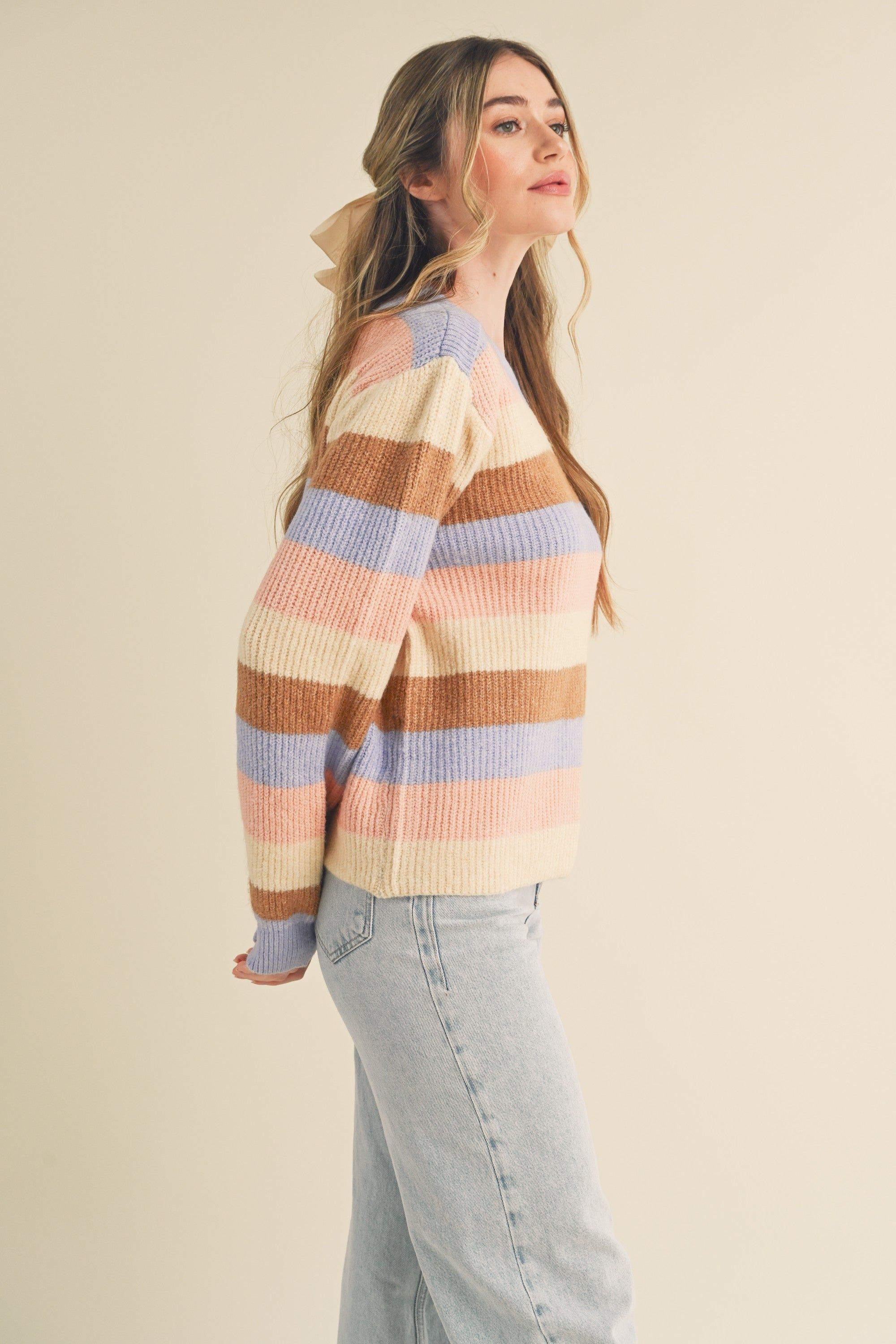 Lavender Multi Stripe Color Block Pullover Sweater sold by Pinkblush product image thumbnail 2