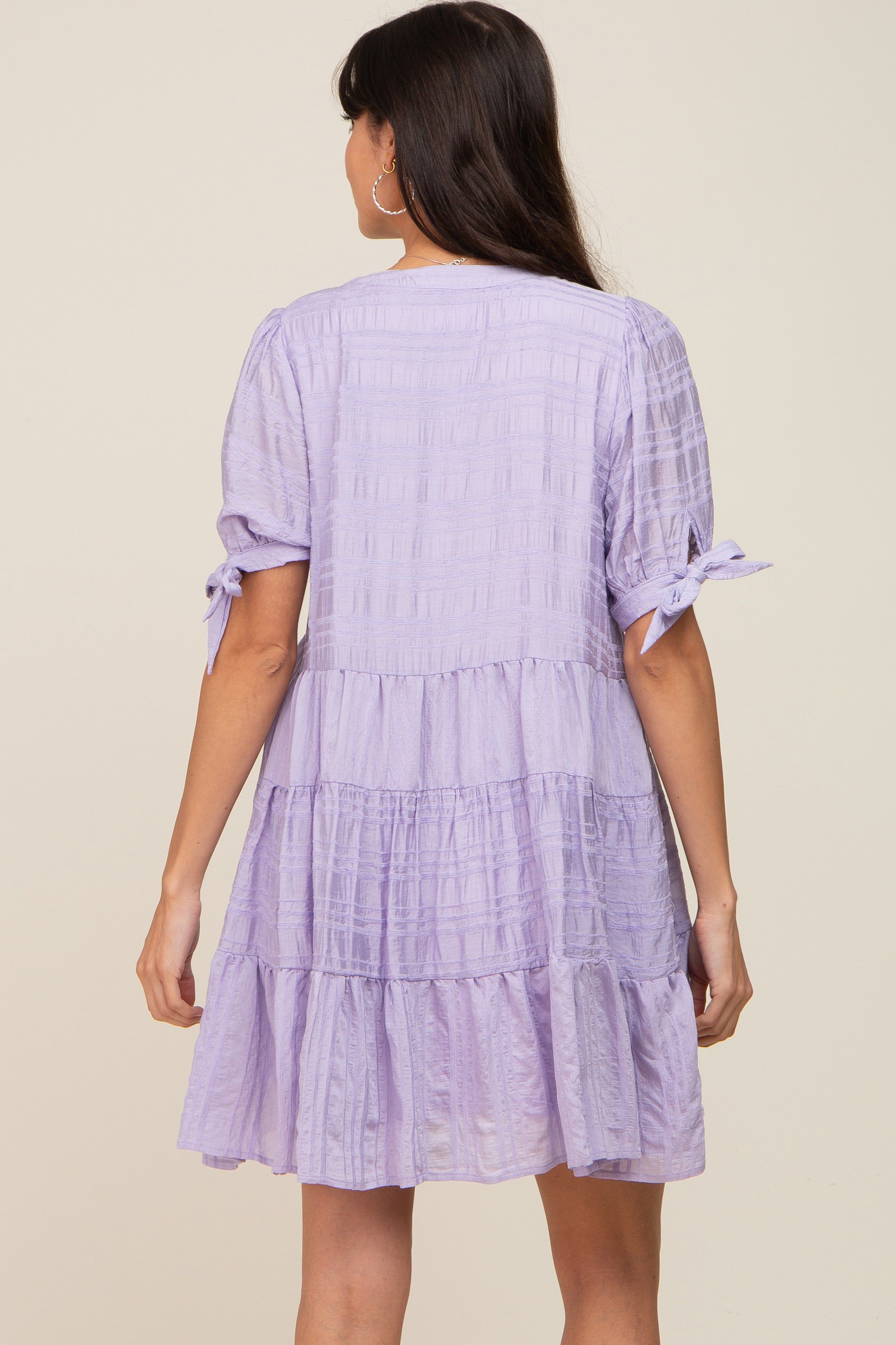 Lavender Textured Stripe V-Neck Tiered Dress sold by Pinkblush product image thumbnail 4