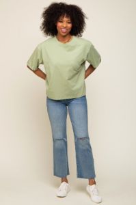 Light Green Basic Rolled Short Sleeve T-Shirt sold by Pinkblush