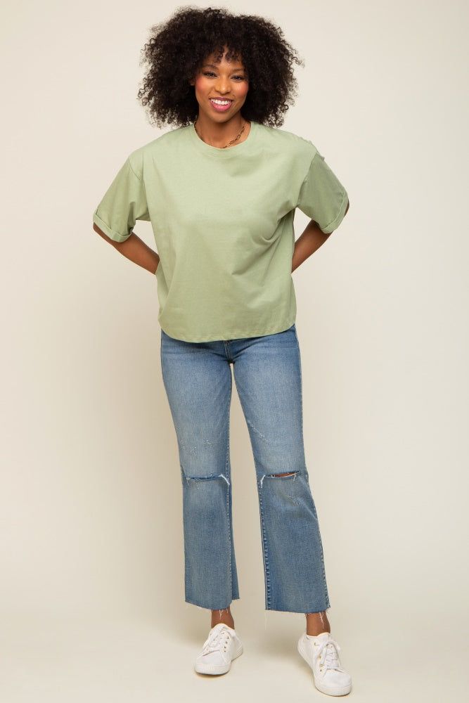 Light Green Basic Rolled Short Sleeve T-Shirt sold by Pinkblush product image thumbnail 4