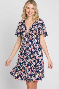 Navy Floral Short Sleeve Dress sold by Pinkblush