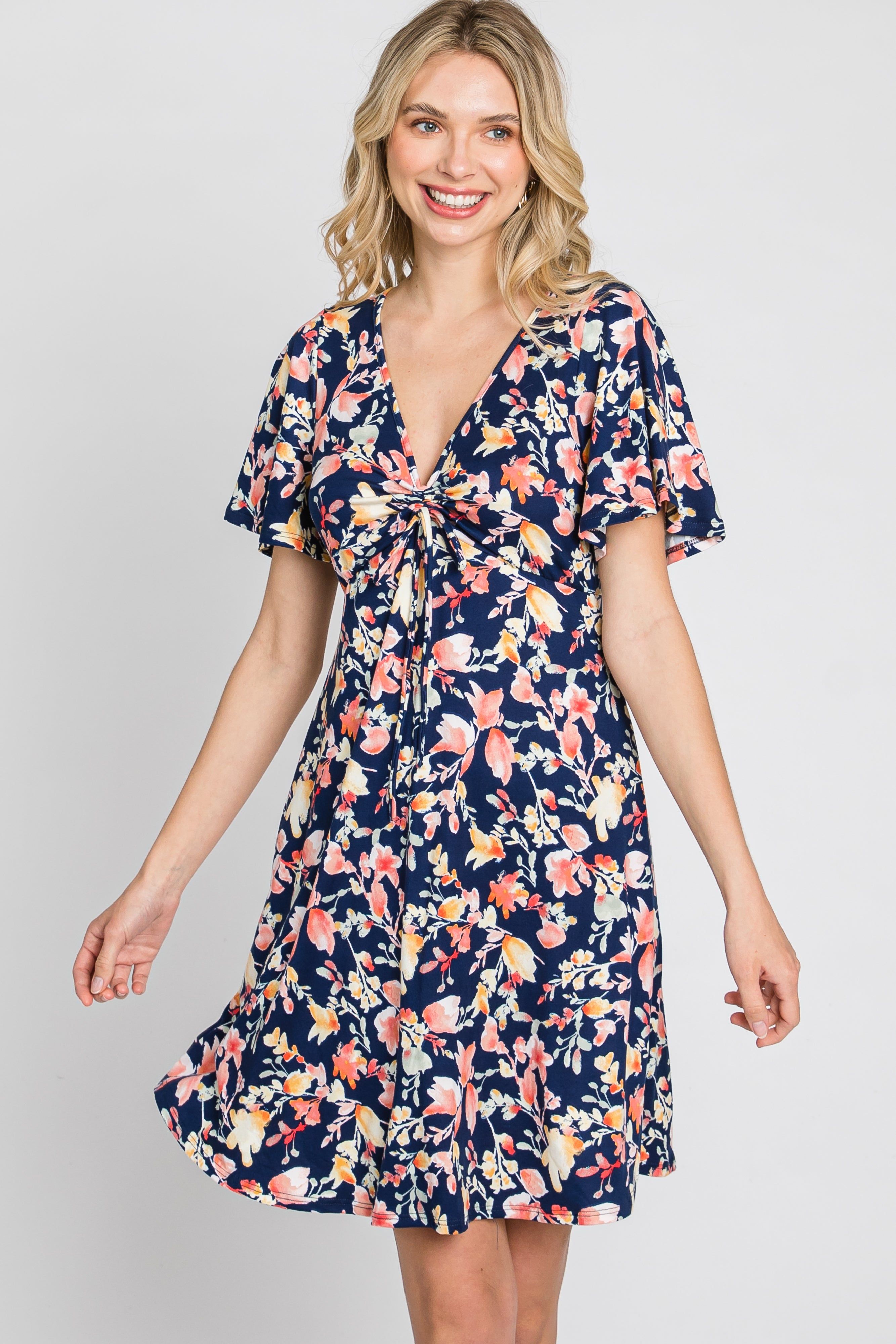 Navy Floral Short Sleeve Dress sold by Pinkblush product image thumbnail 3