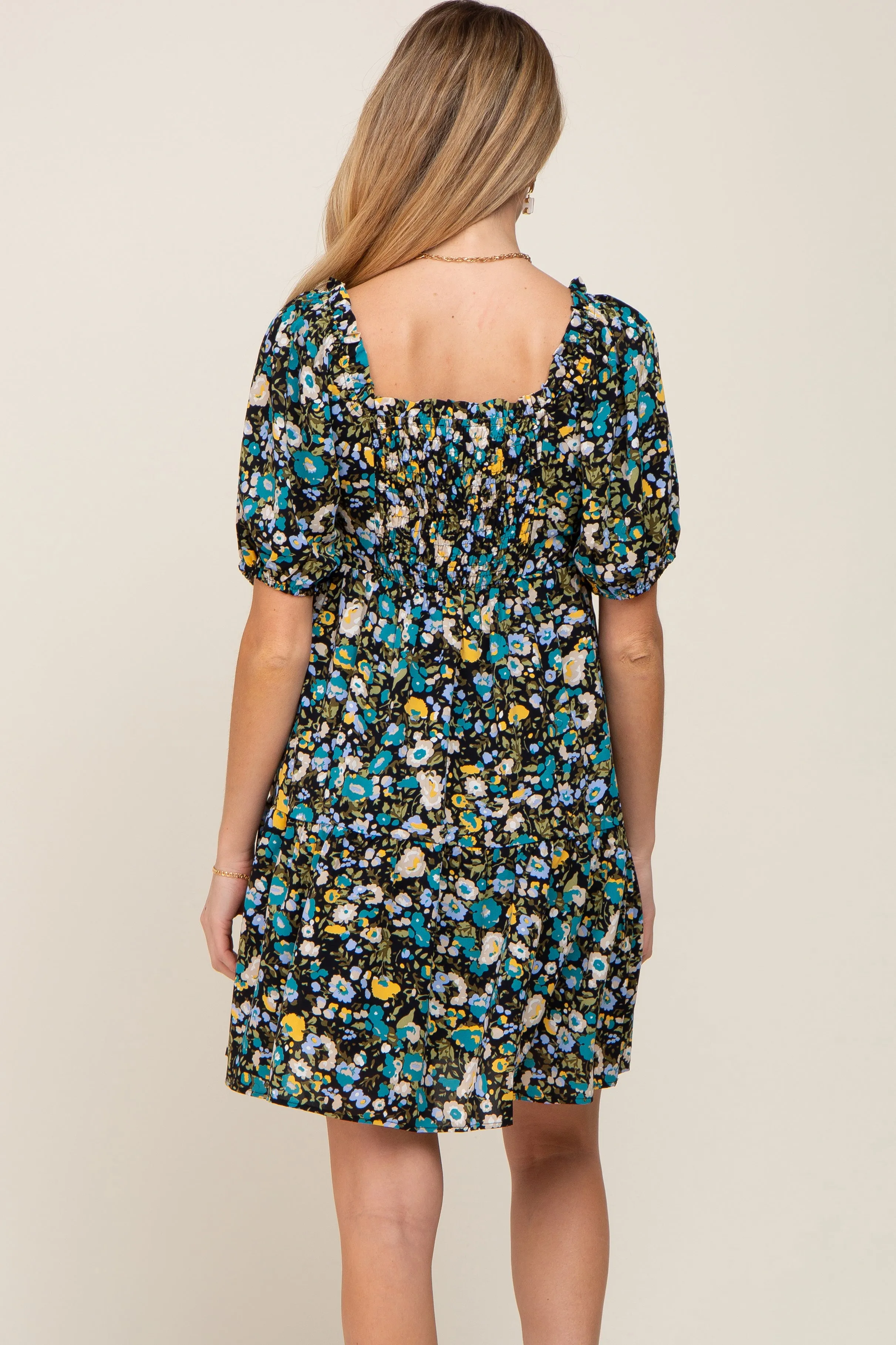 Black Floral Puff Sleeve Maternity Dress sold by Pinkblush product image thumbnail 4