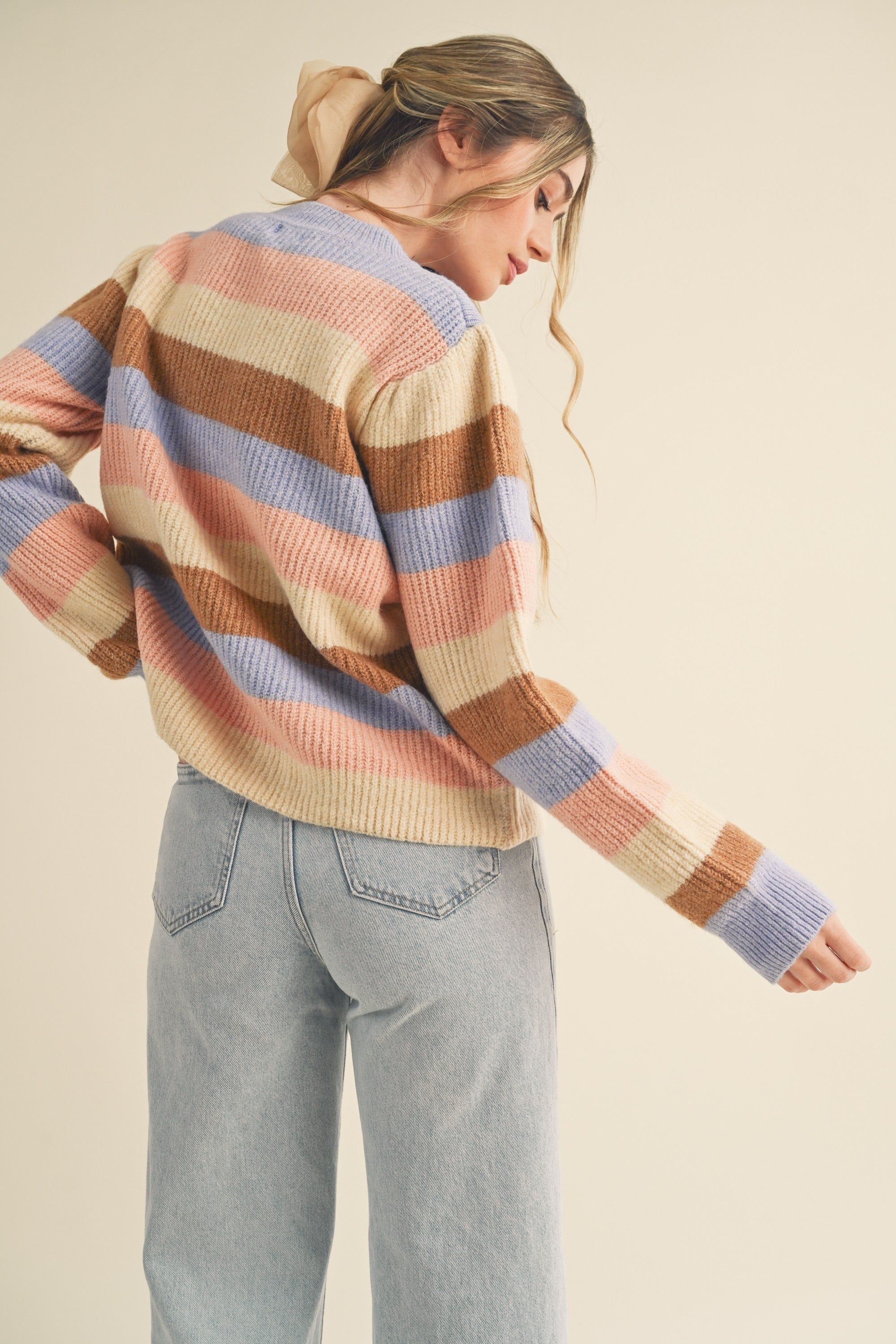 Lavender Multi Stripe Color Block Pullover Sweater sold by Pinkblush product image thumbnail 3