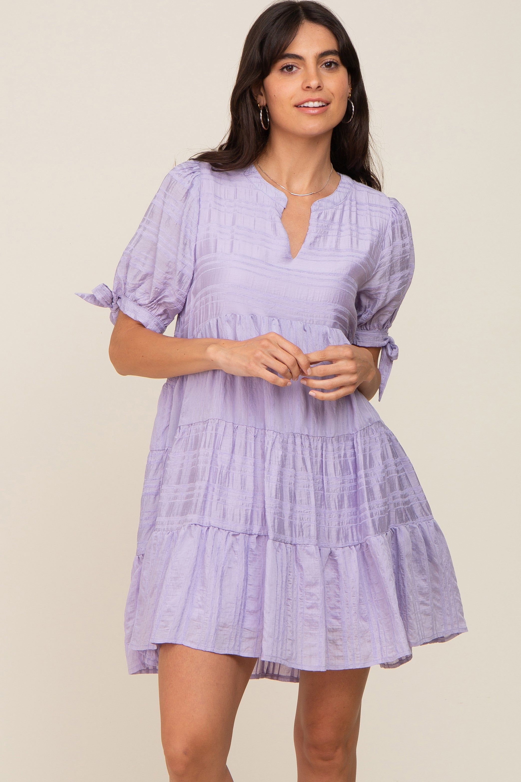 Lavender Textured Stripe V-Neck Tiered Dress sold by Pinkblush product image thumbnail 2