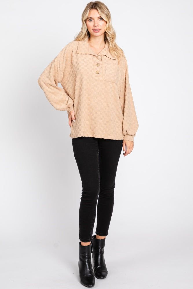 Taupe Fuzzy Checkered Button Front Top sold by Pinkblush product image thumbnail 4