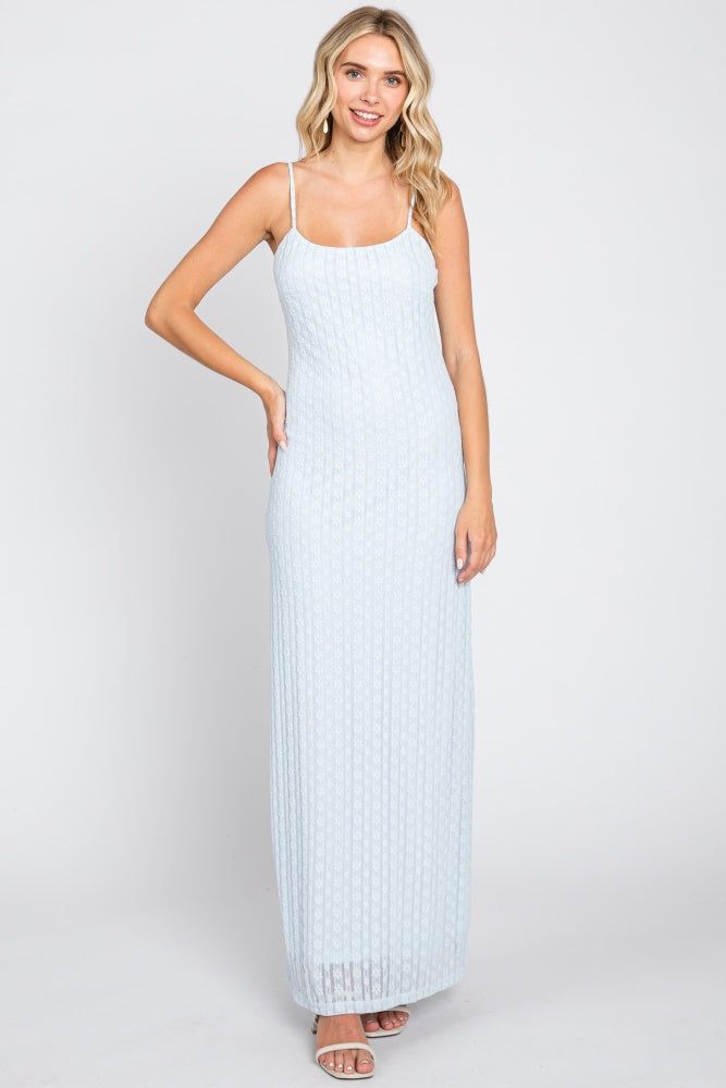 Light Blue Floral Knit Lace Maxi Dress sold by Pinkblush