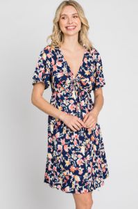 Navy Floral Short Sleeve Dress sold by Pinkblush