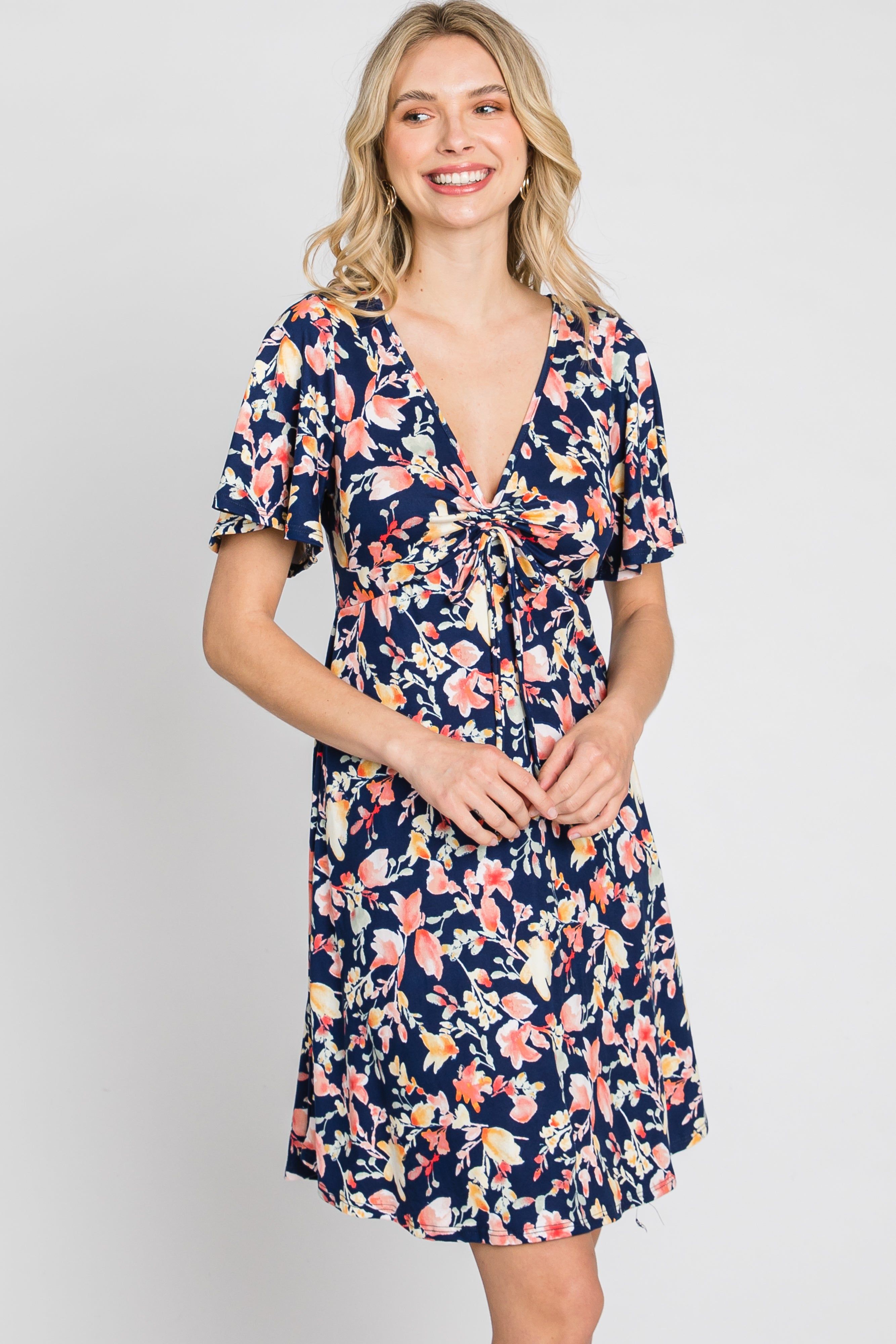 Navy Floral Short Sleeve Dress sold by Pinkblush product image thumbnail 4