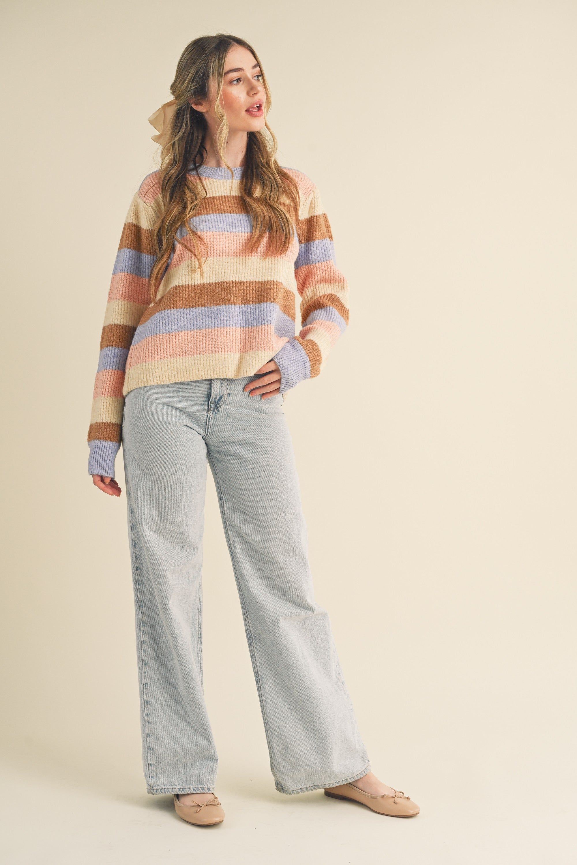 Lavender Multi Stripe Color Block Pullover Sweater sold by Pinkblush product image thumbnail 4