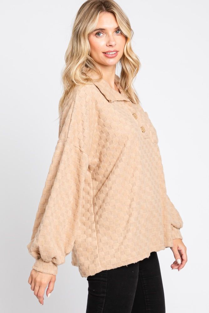 Taupe Fuzzy Checkered Button Front Top sold by Pinkblush product image thumbnail 2