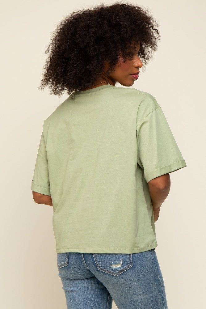 Light Green Basic Rolled Short Sleeve T-Shirt sold by Pinkblush product image thumbnail 3