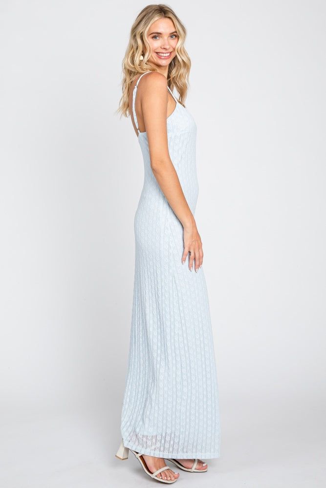 Light Blue Floral Knit Lace Maxi Dress sold by Pinkblush product image thumbnail 2