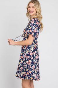 Navy Floral Short Sleeve Dress sold by Pinkblush