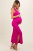 Fuchsia Ribbed Side Slit Maternity Maxi Dress sold by Pinkblush