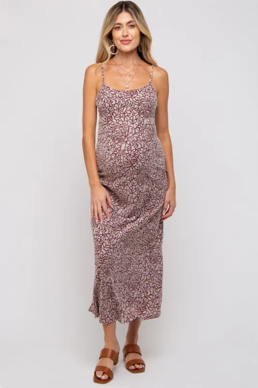 Burgundy Floral Sleeveless Maternity Maxi Dress sold by Pinkblush