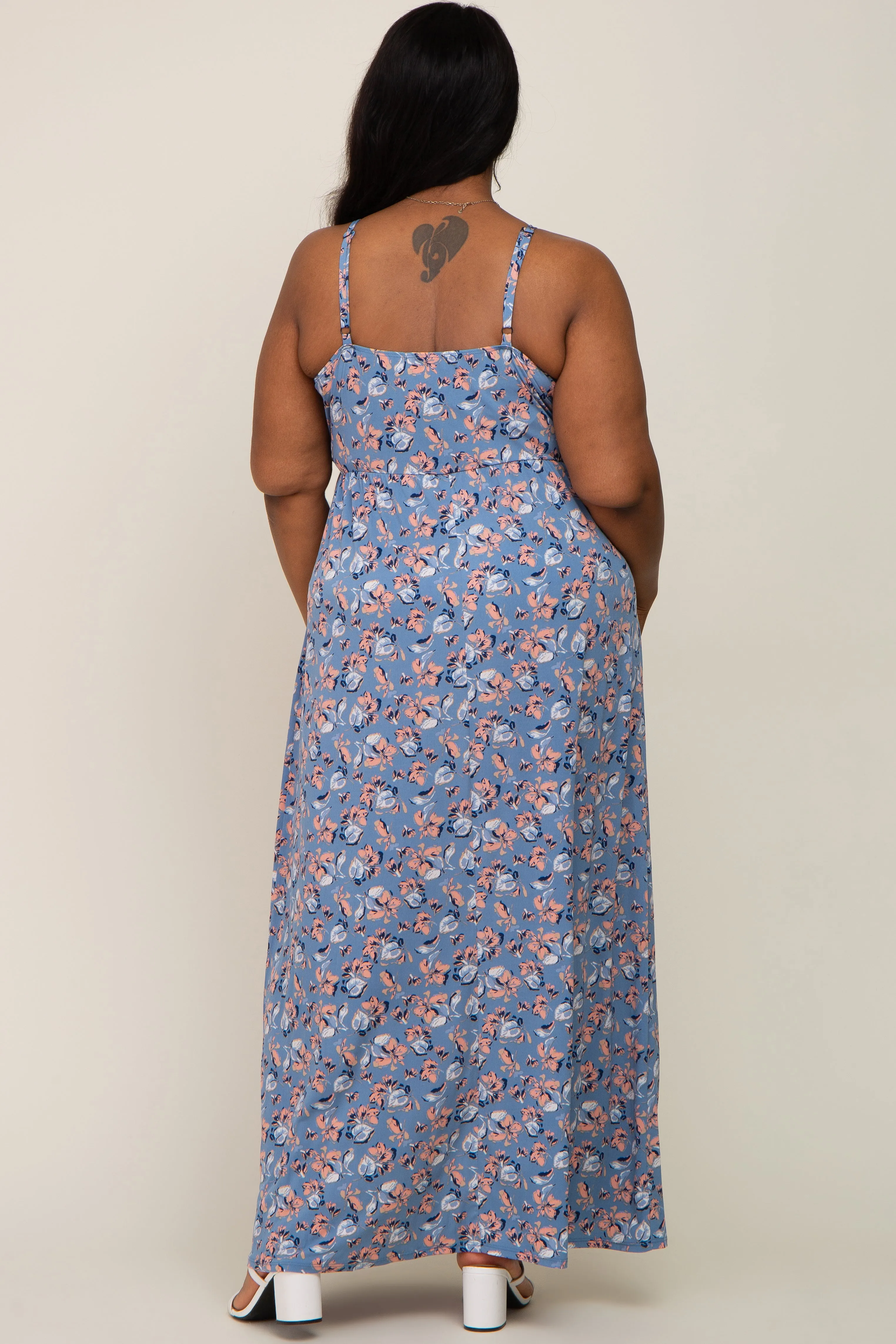 Blue Floral Wrap Front V-Neck Plus Maxi Dress sold by Pinkblush product image thumbnail 3