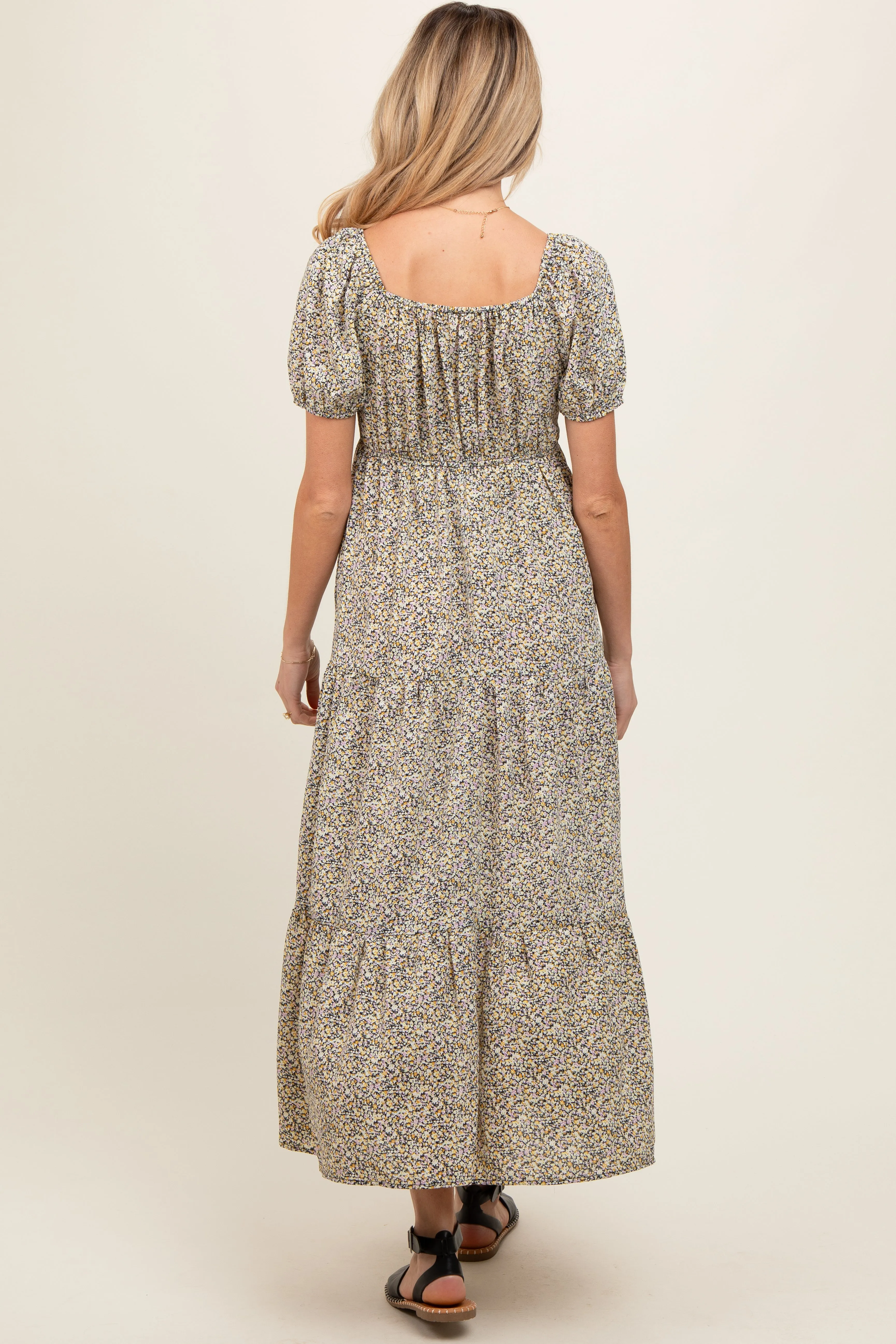 Black Ditsy Floral Tiered Maternity Midi Dress sold by Pinkblush product image thumbnail 3