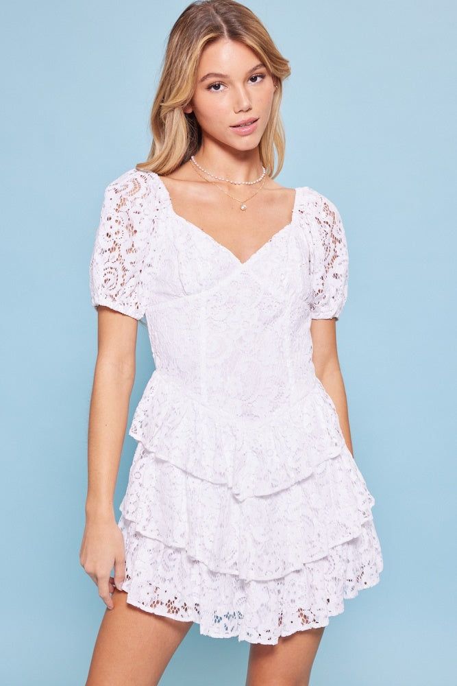 Off White Sweetheart Neck Lace Dress sold by Pinkblush