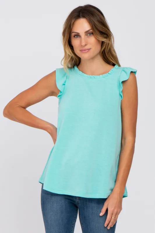 Aqua Ruffle Accent Top sold by Pinkblush