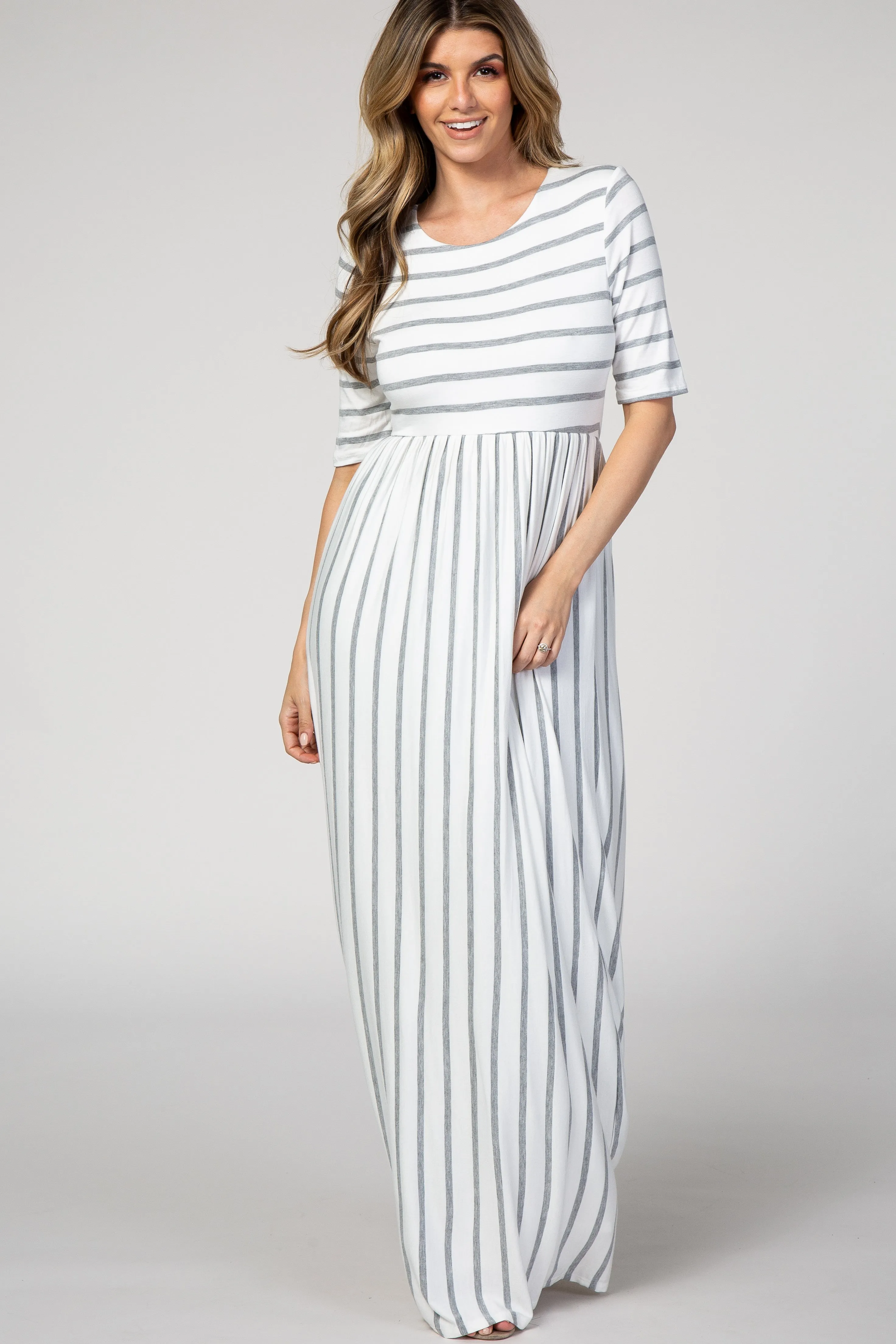 PinkBlush Heather Grey Striped Half Sleeve Maxi Dress sold by Pinkblush product image thumbnail 2