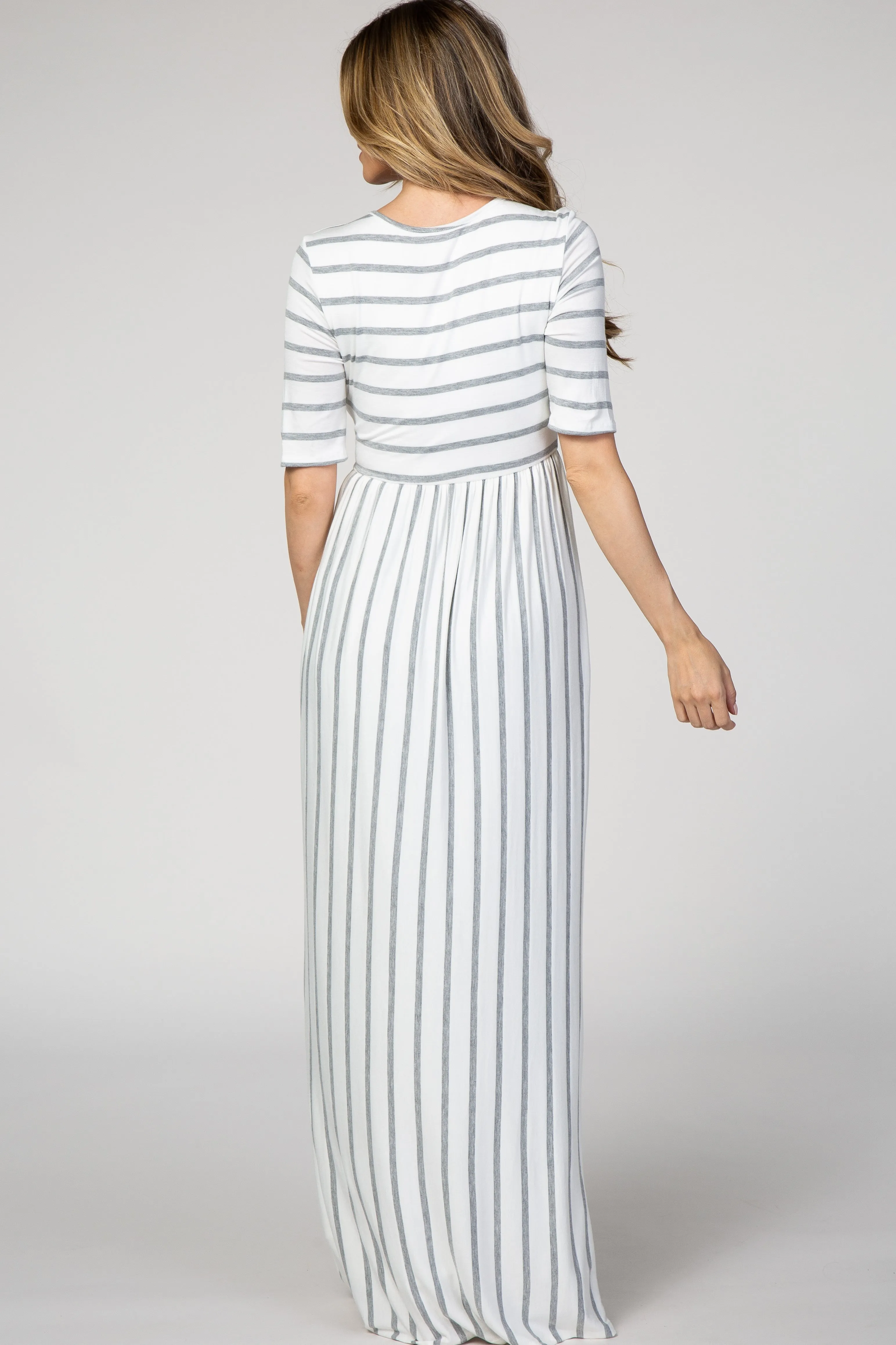 PinkBlush Heather Grey Striped Half Sleeve Maxi Dress sold by Pinkblush product image thumbnail 3