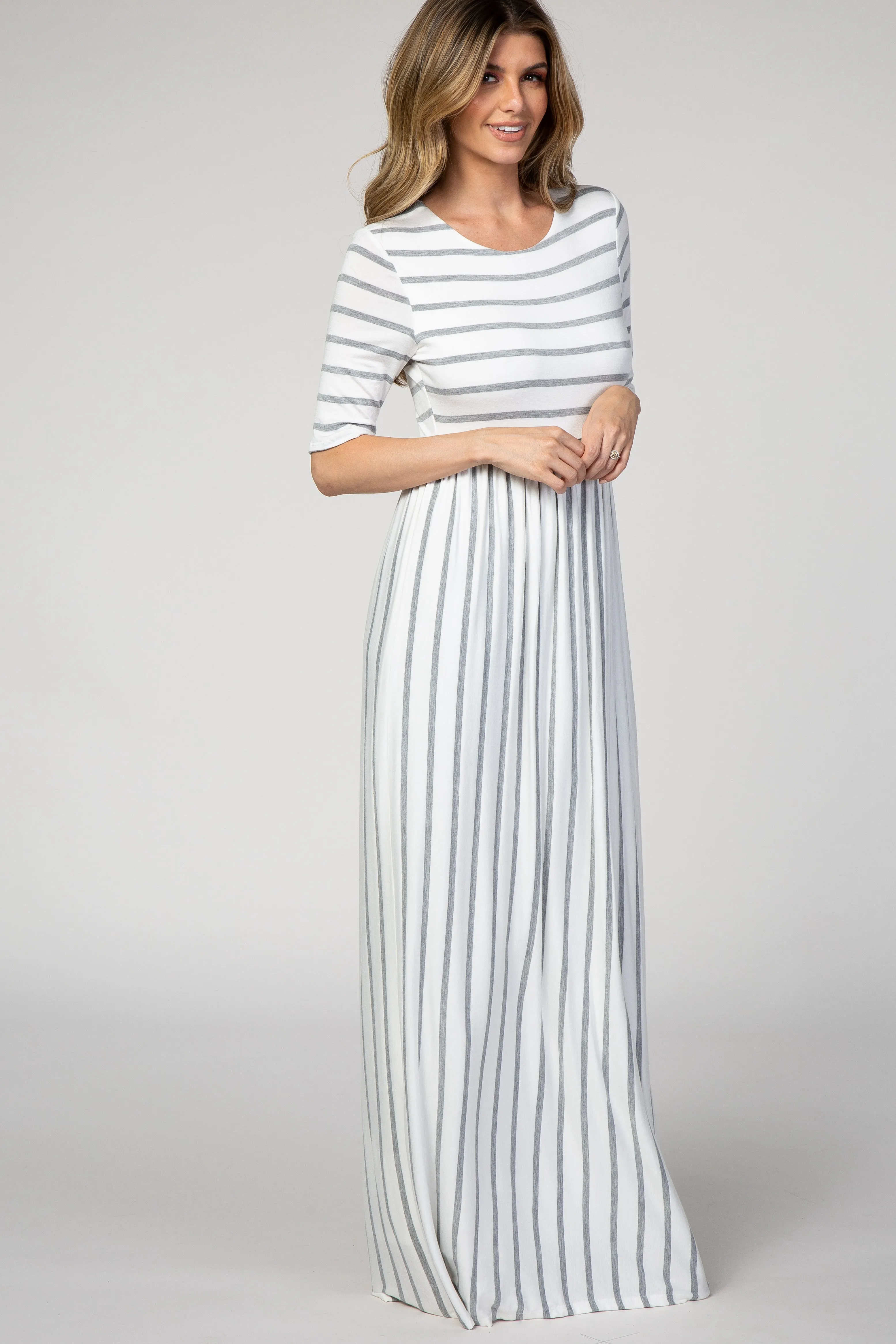 PinkBlush Heather Grey Striped Half Sleeve Maxi Dress sold by Pinkblush