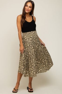 Olive Floral Smocked Maternity Midi Skirt sold by Pinkblush