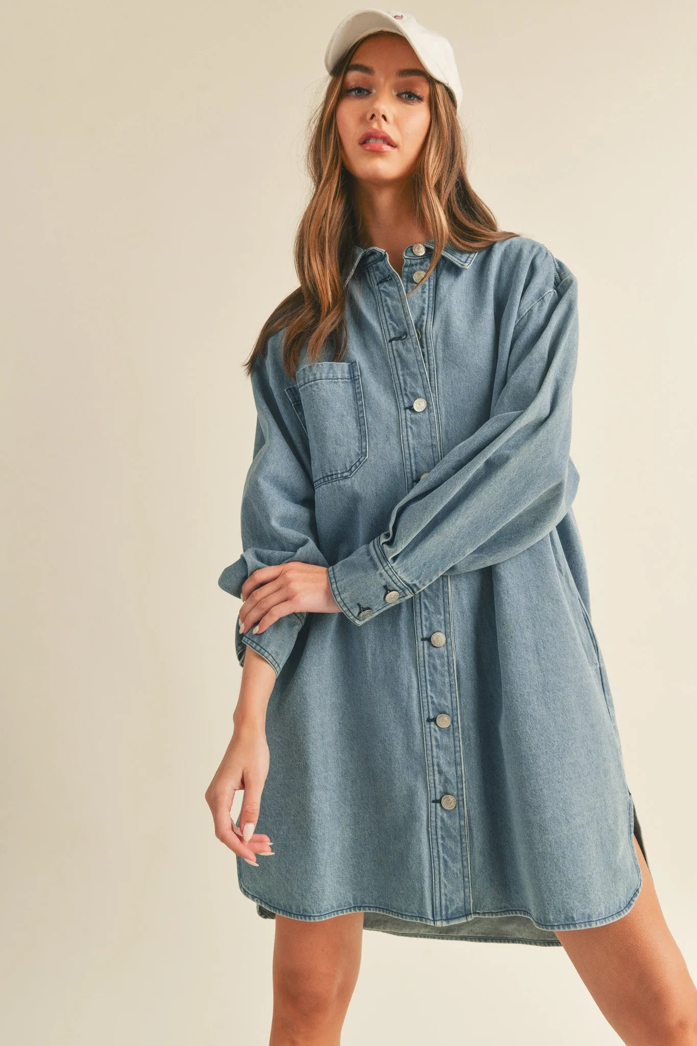 Blue Denim Button Up Front Pocket Dress sold by Pinkblush