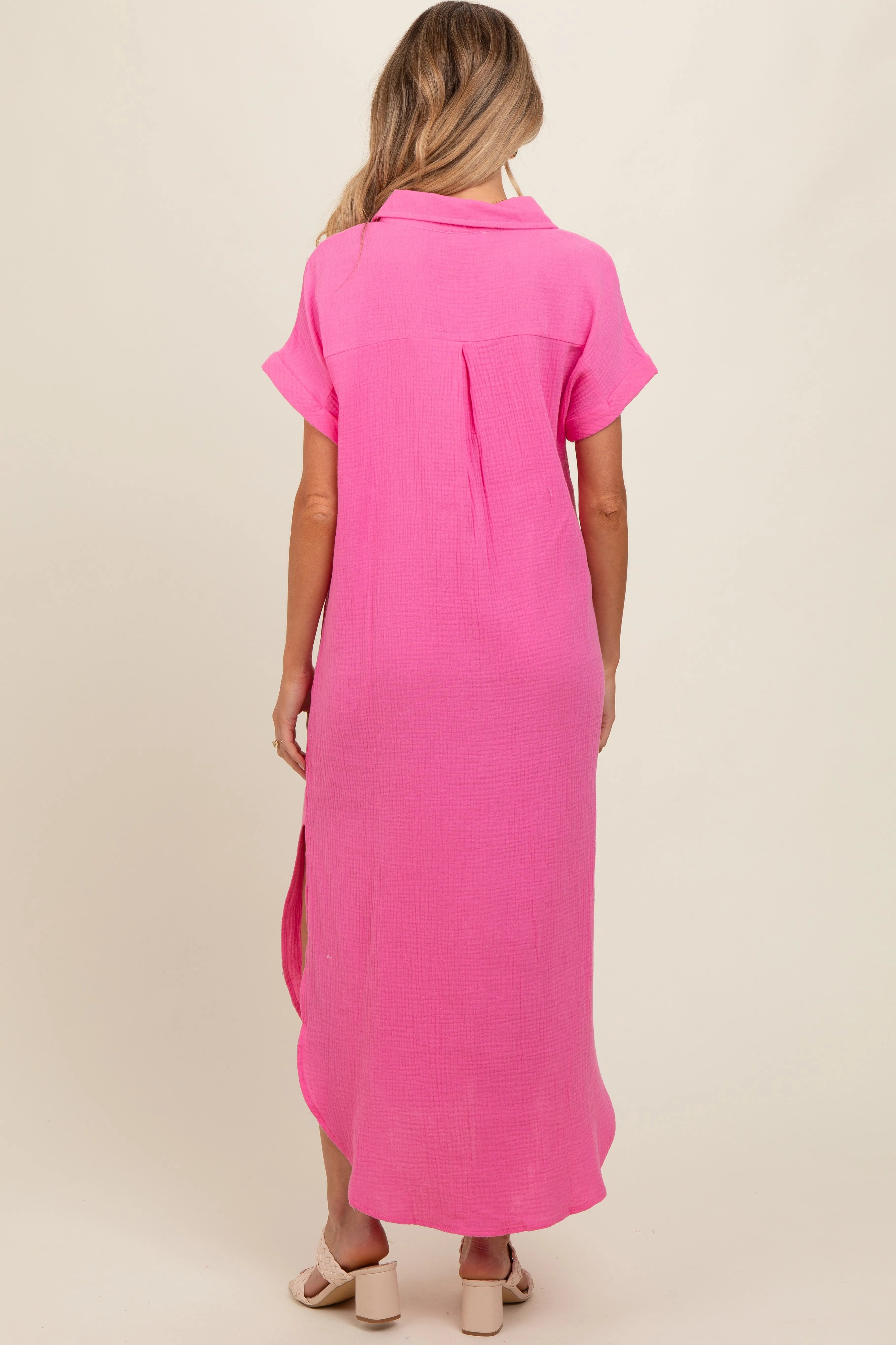 Fuchsia Button Down Maternity Midi Dress sold by Pinkblush product image thumbnail 4