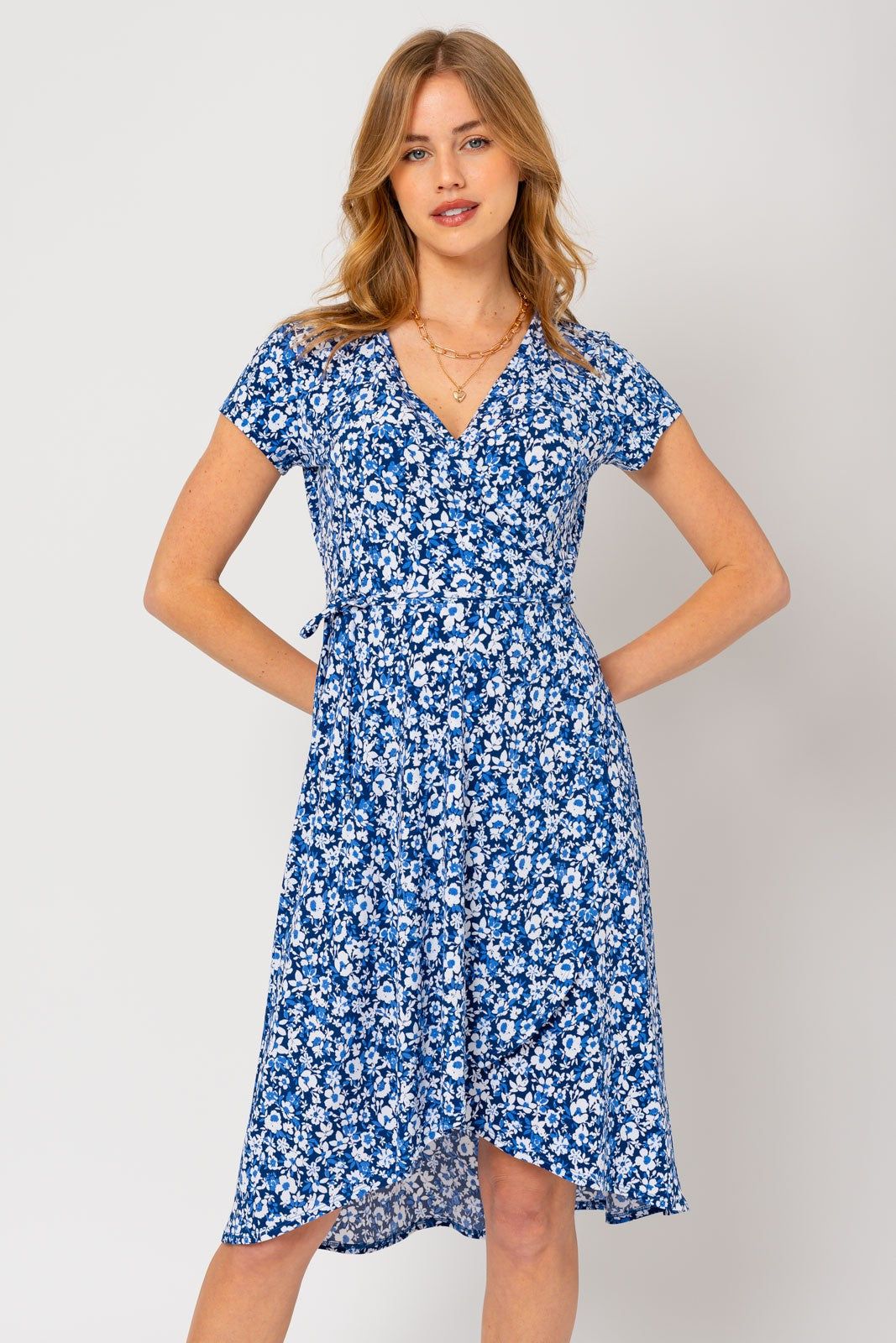 Navy Floral Wrap Midi Dress sold by Pinkblush product image thumbnail 2