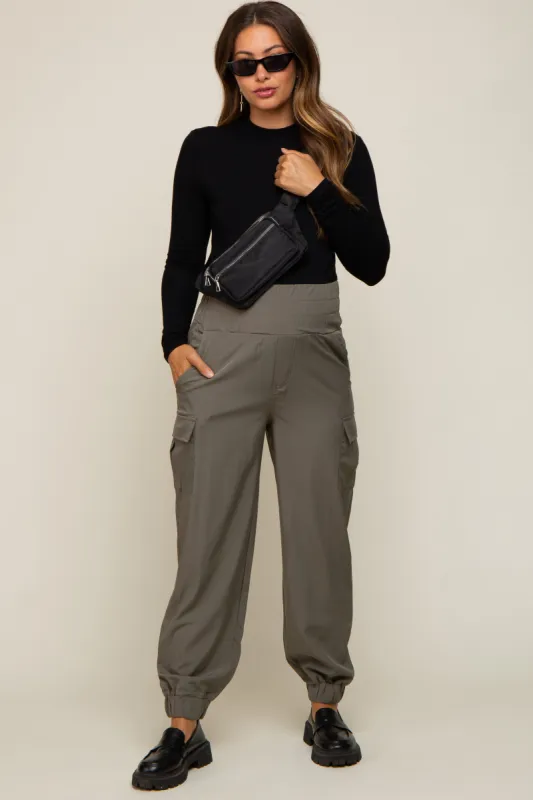 Olive Cargo Pocket Maternity Joggers sold by Pinkblush
