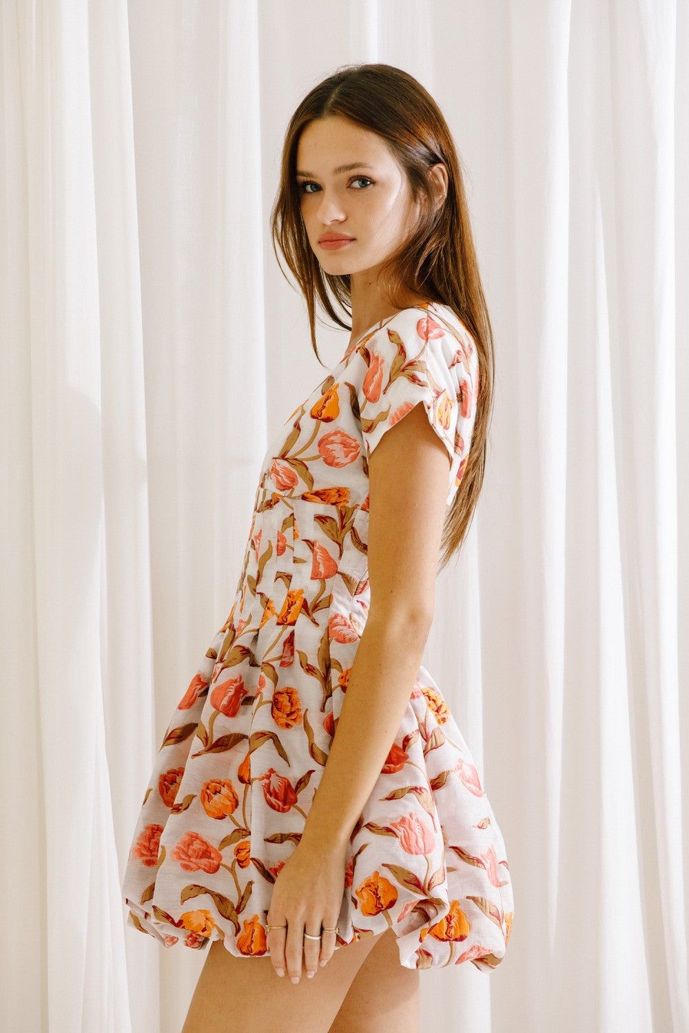 Pink Orange Floral Tulip Embroidered Mini Dress sold by Pinkblush product image thumbnail 2