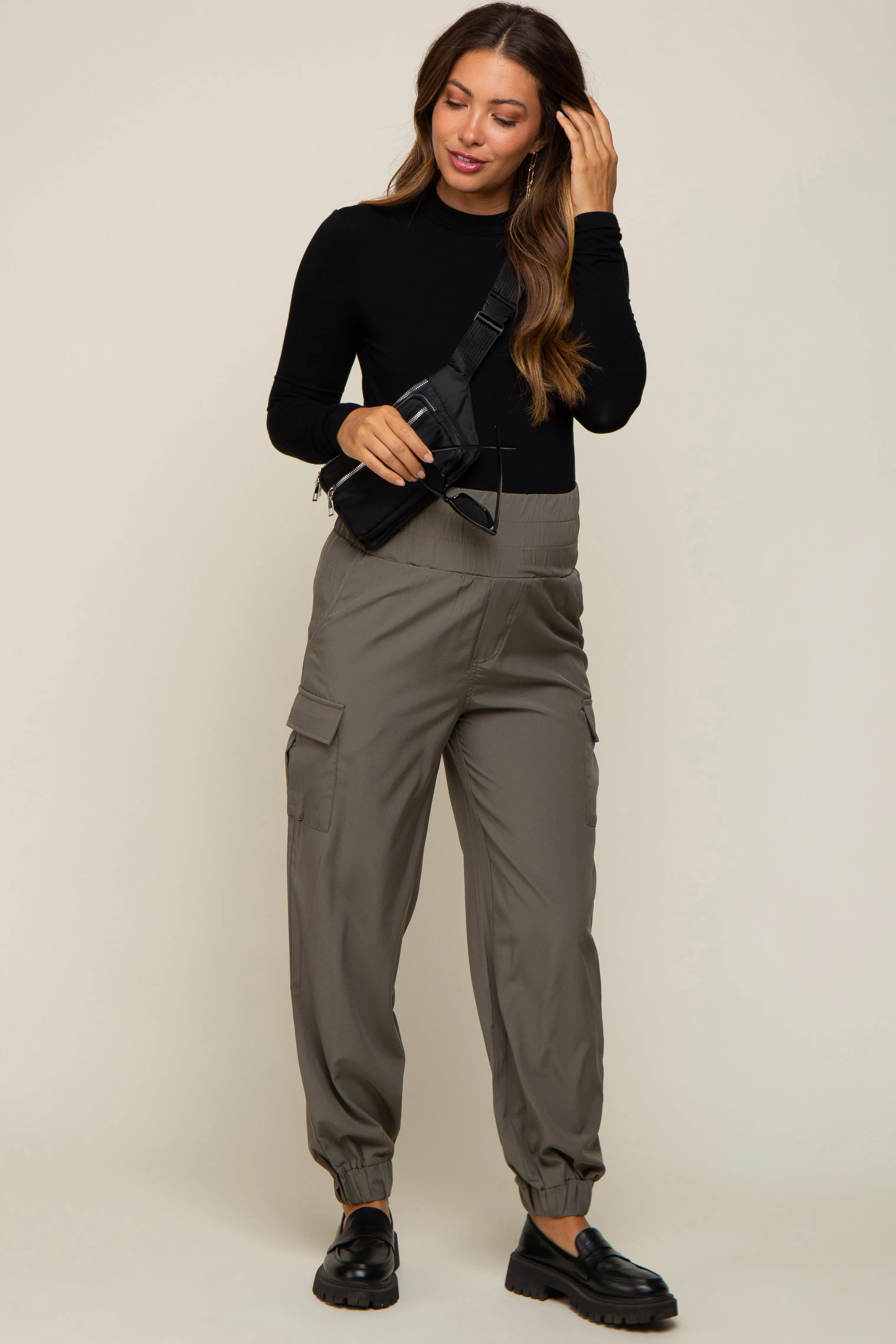 Olive Cargo Pocket Maternity Joggers sold by Pinkblush product image thumbnail 2