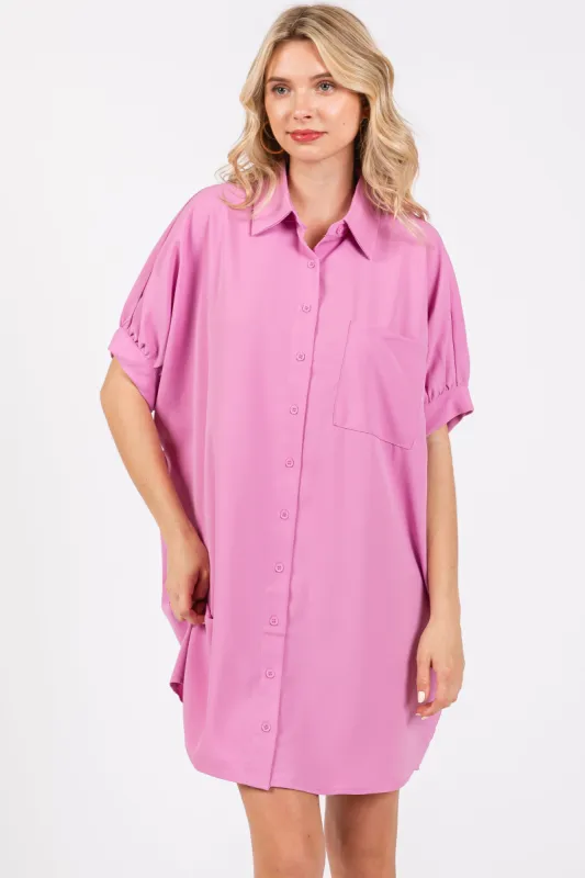 Pink Collared Button Down Shirt Dress sold by Pinkblush