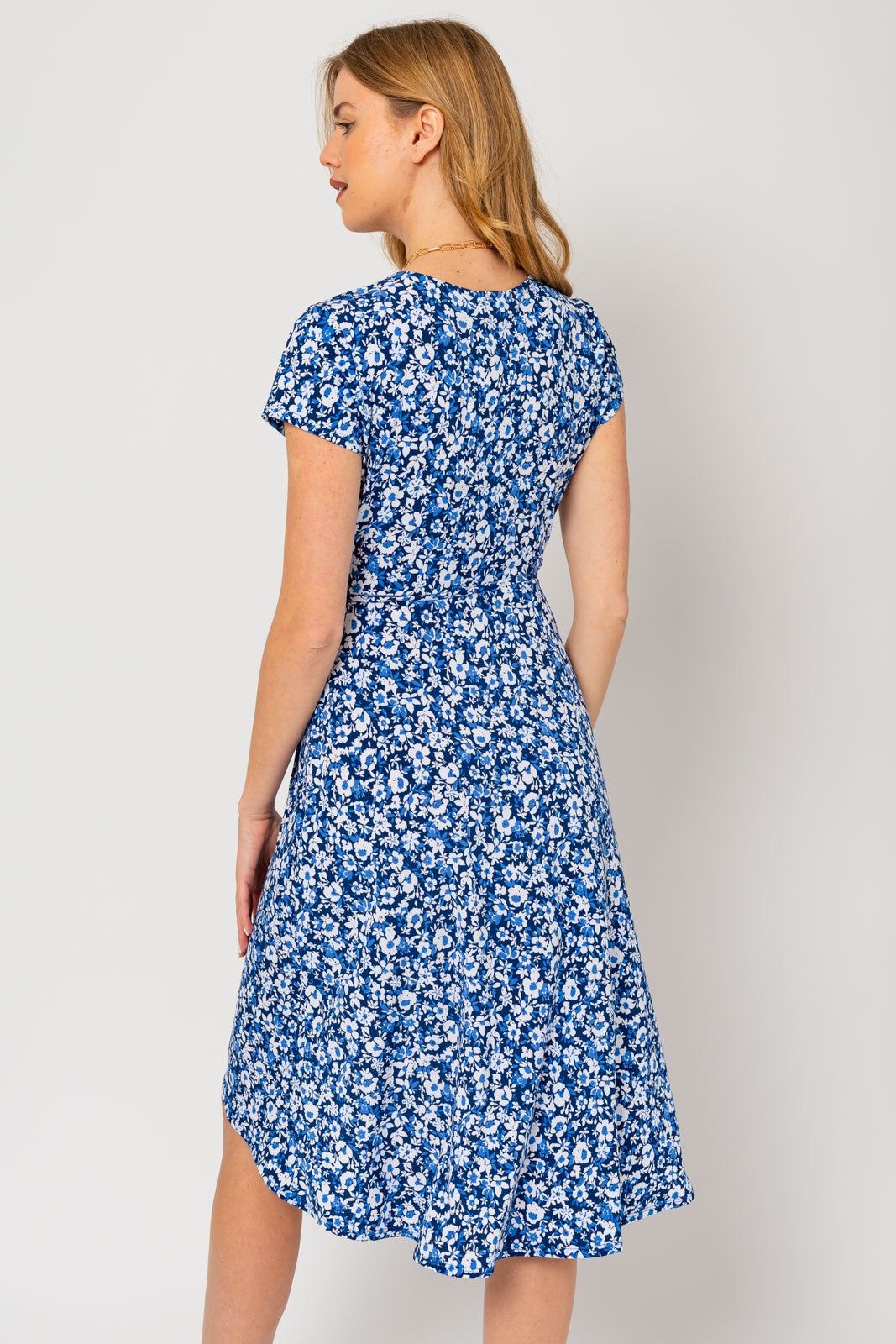 Navy Floral Wrap Midi Dress sold by Pinkblush product image thumbnail 4