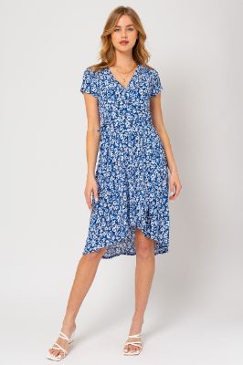 Navy Floral Wrap Midi Dress sold by Pinkblush