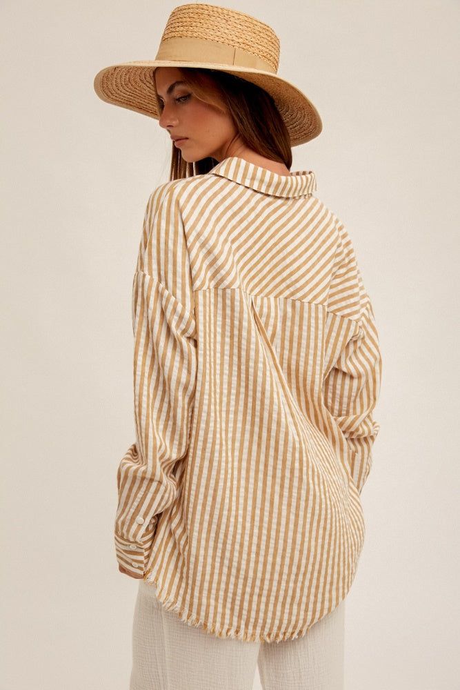 Light Brown Loose Fit Striped Button Down Shirt sold by Pinkblush product image thumbnail 4