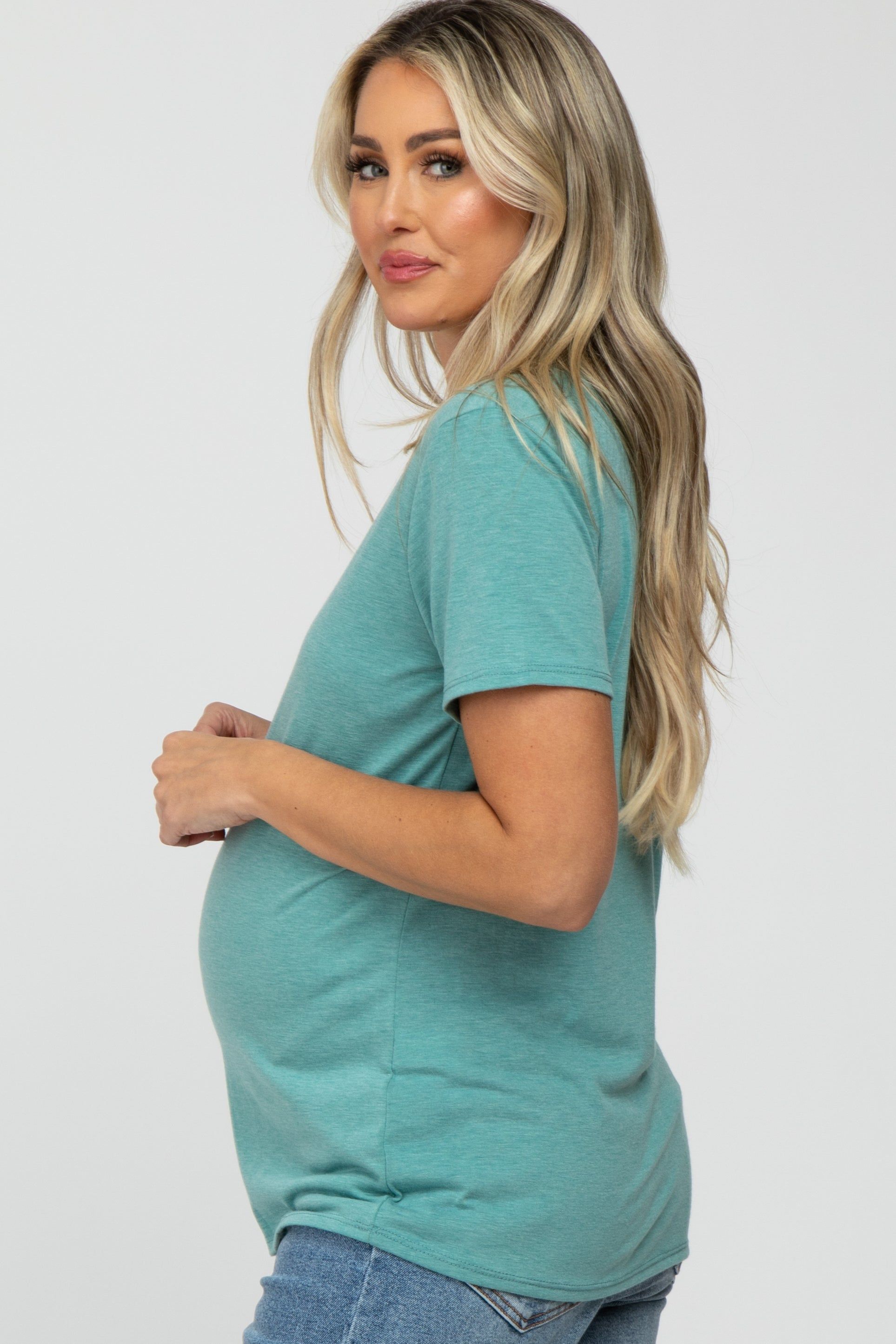 Mint Heathered V-Neck Maternity Top sold by Pinkblush product image thumbnail 3