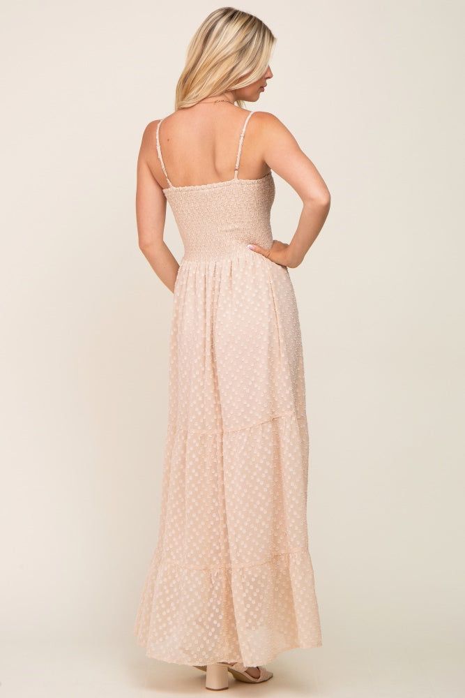 Beige Textured Dot Chiffon Sleeveless Maxi Dress sold by Pinkblush product image thumbnail 3