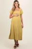 Lime Puff Sleeve Linen Maternity Midi Dress sold by Pinkblush