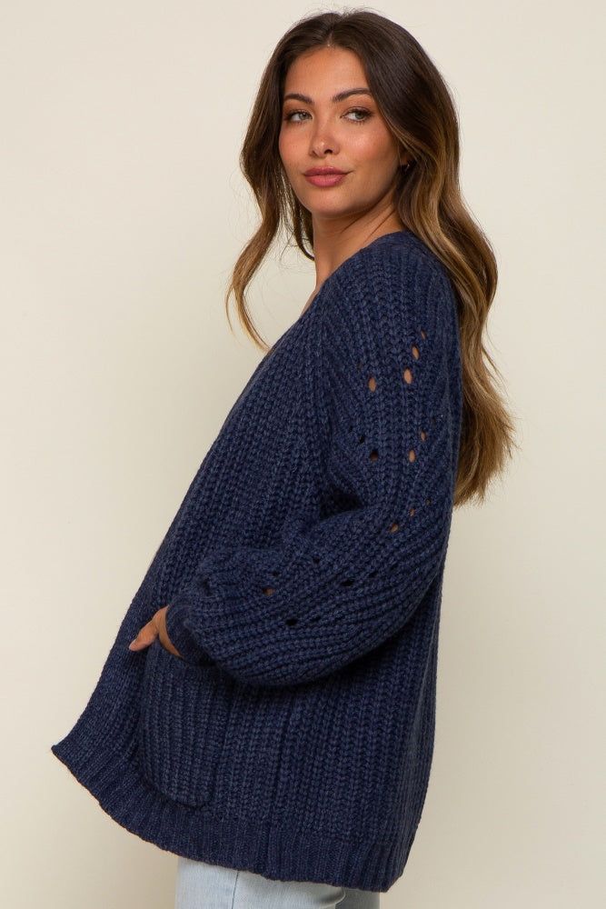 Navy Blue Chunky Knit Maternity Cardigan sold by Pinkblush product image thumbnail 2